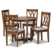 Baxton Studio Aggie Modern and Contemporary Grey Fabric Upholstered and Walnut Brown Finished Wood 5-Piece Dining Set